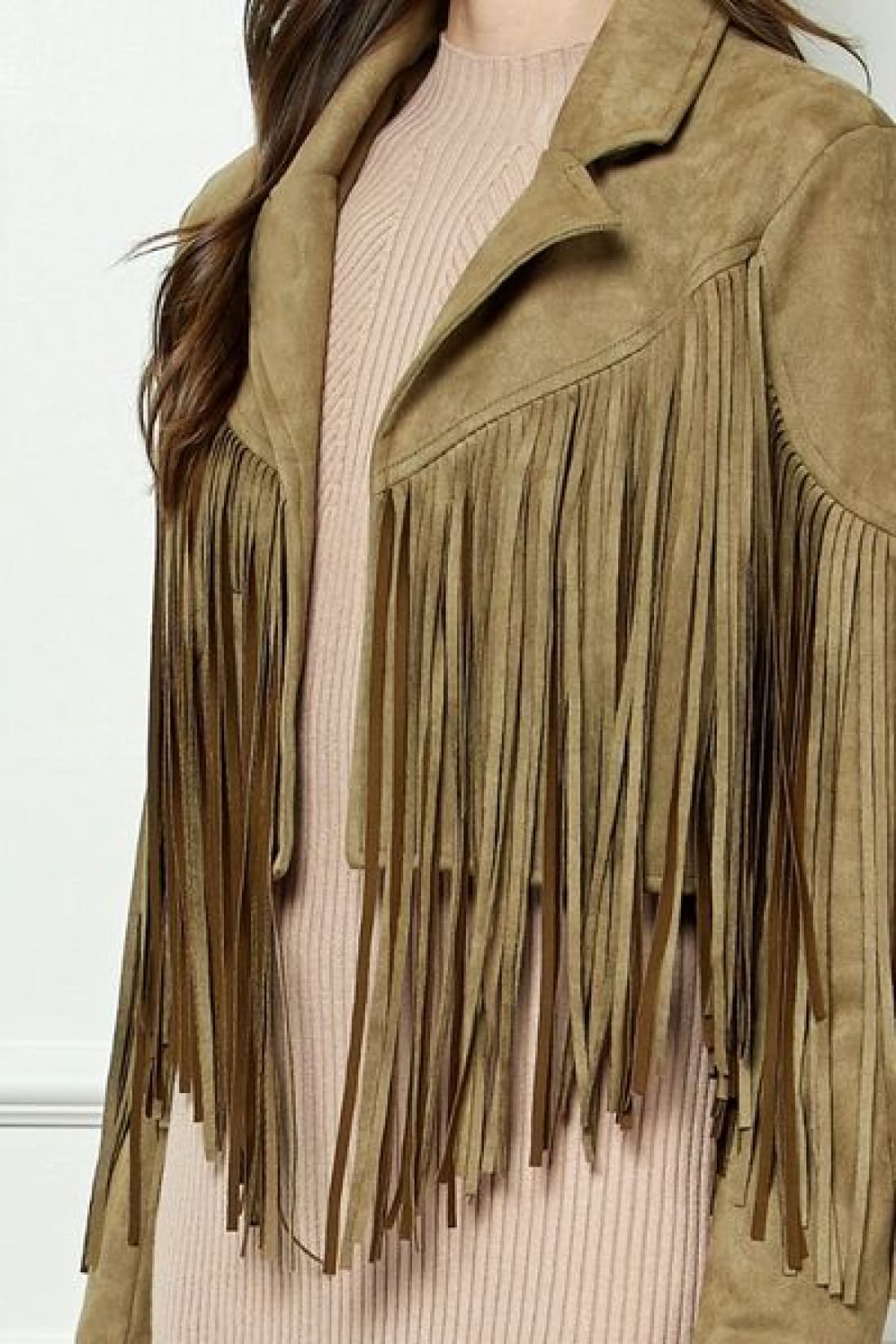 Veveret Suede Fringe Long Sleeve Moto Jacket | Jackets & Coats