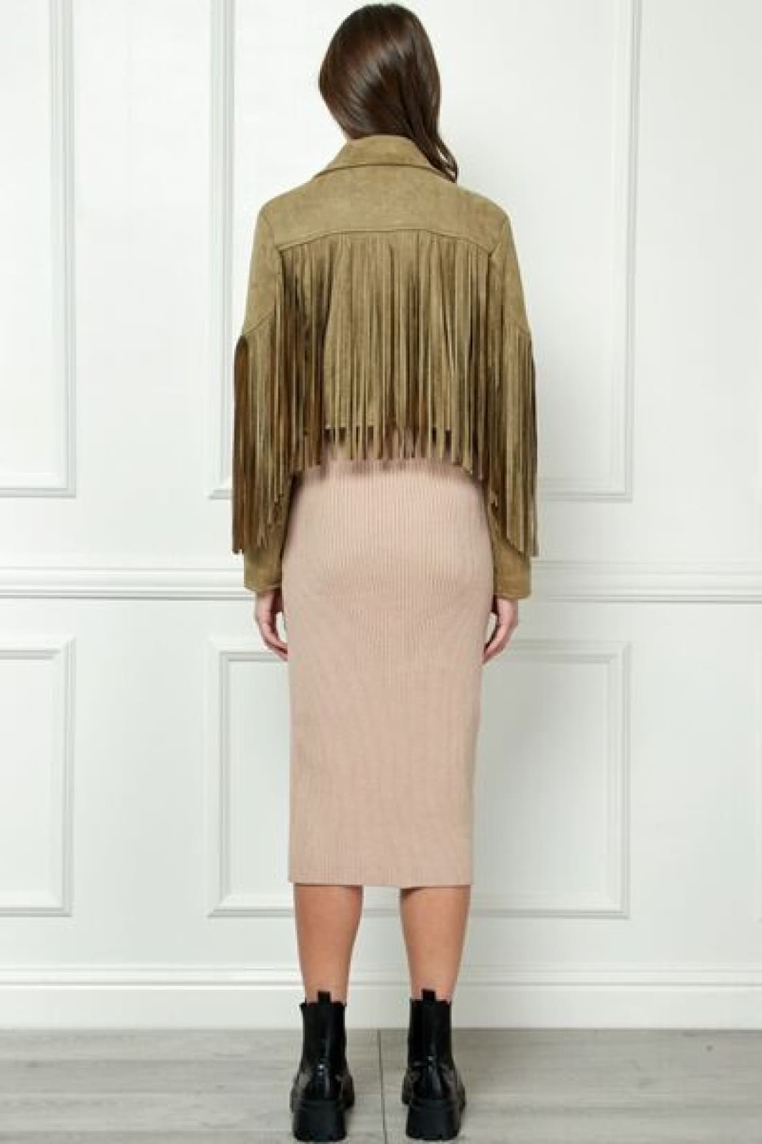 Veveret Suede Fringe Long Sleeve Moto Jacket | Jackets & Coats