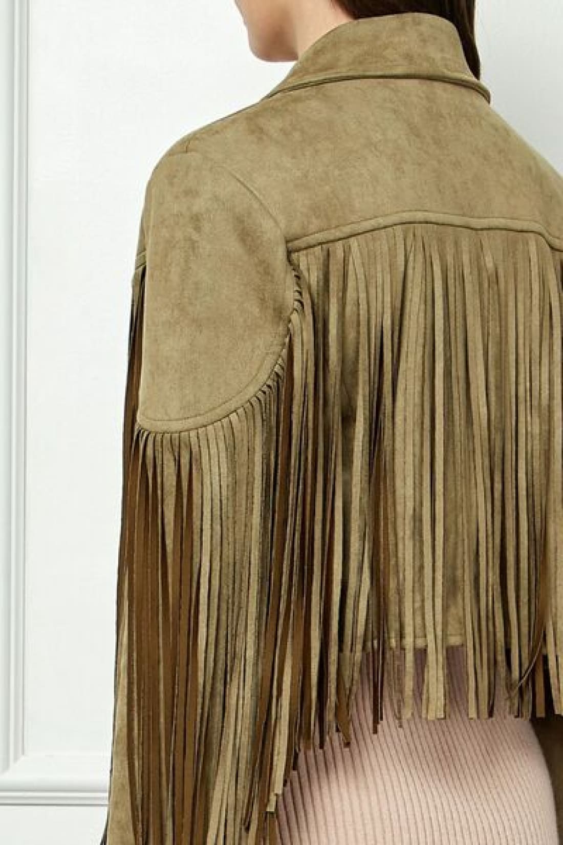 Veveret Suede Fringe Long Sleeve Moto Jacket | Jackets & Coats