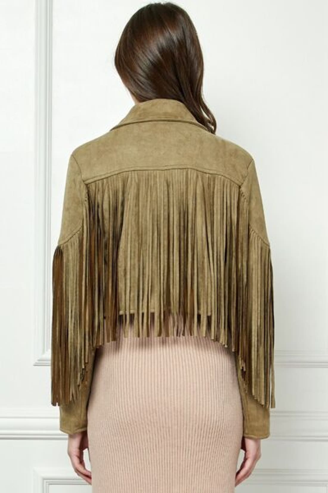 Veveret Suede Fringe Long Sleeve Moto Jacket | Jackets & Coats