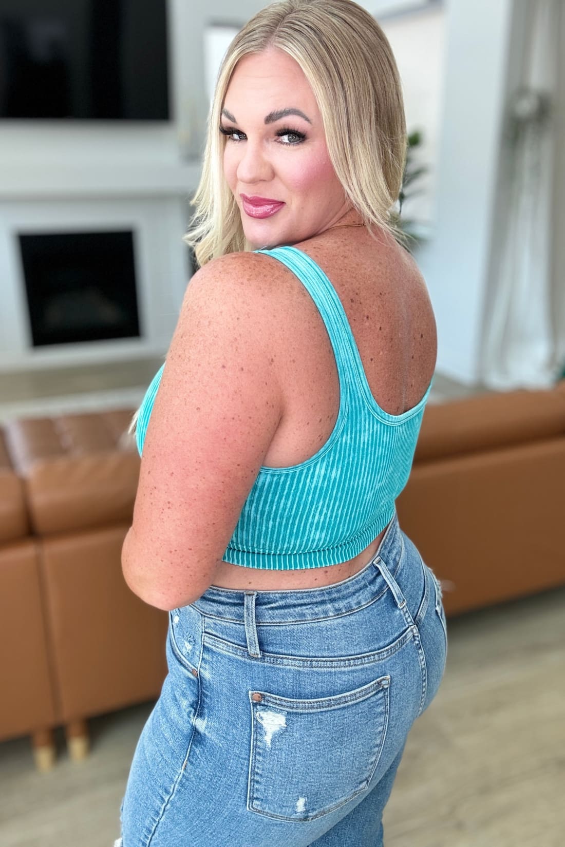 When and Where Reversible Ribbed Cropped Tank in Light Teal | Athleisure