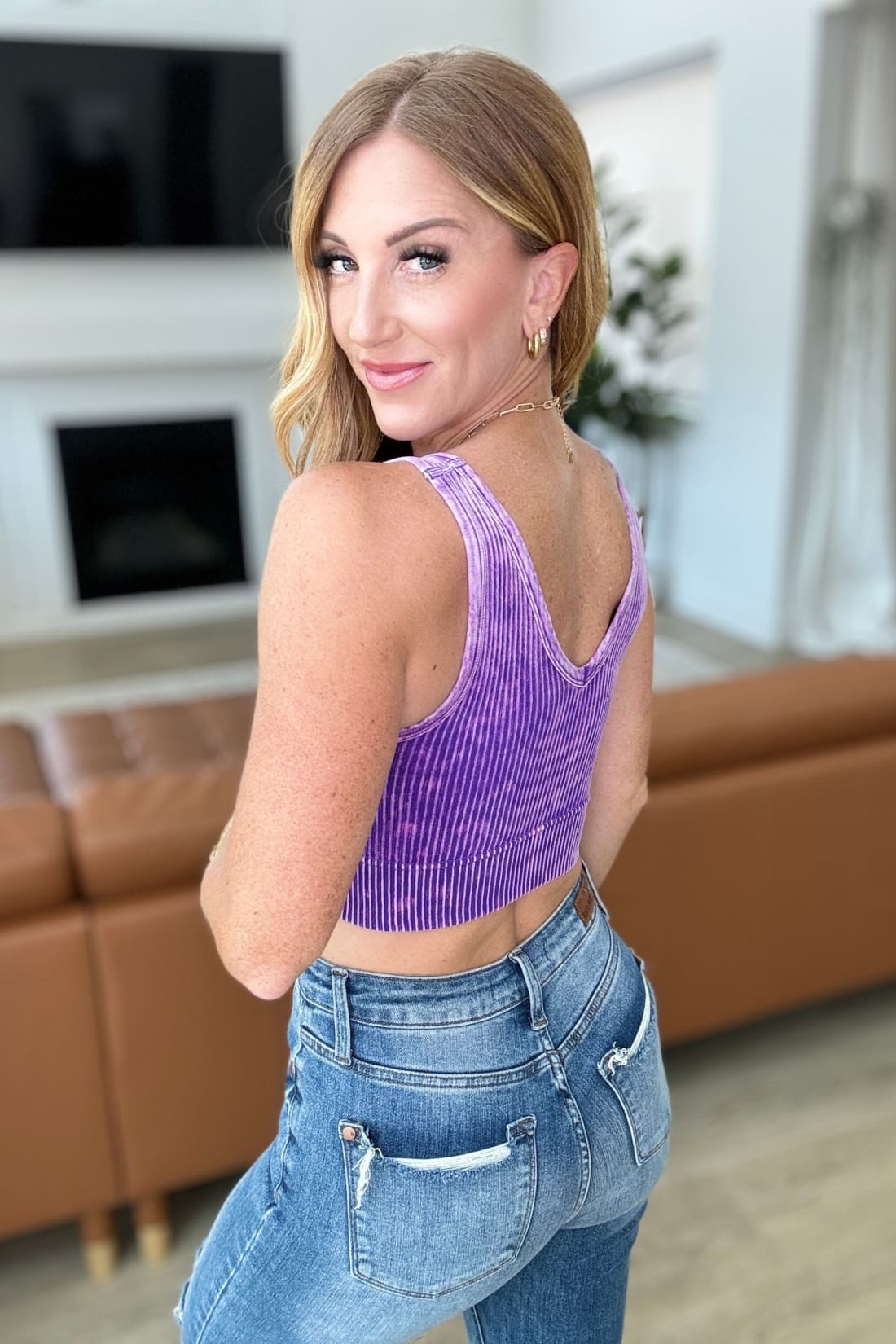 When and Where Reversible Ribbed Cropped Tank in Purple | Athleisure