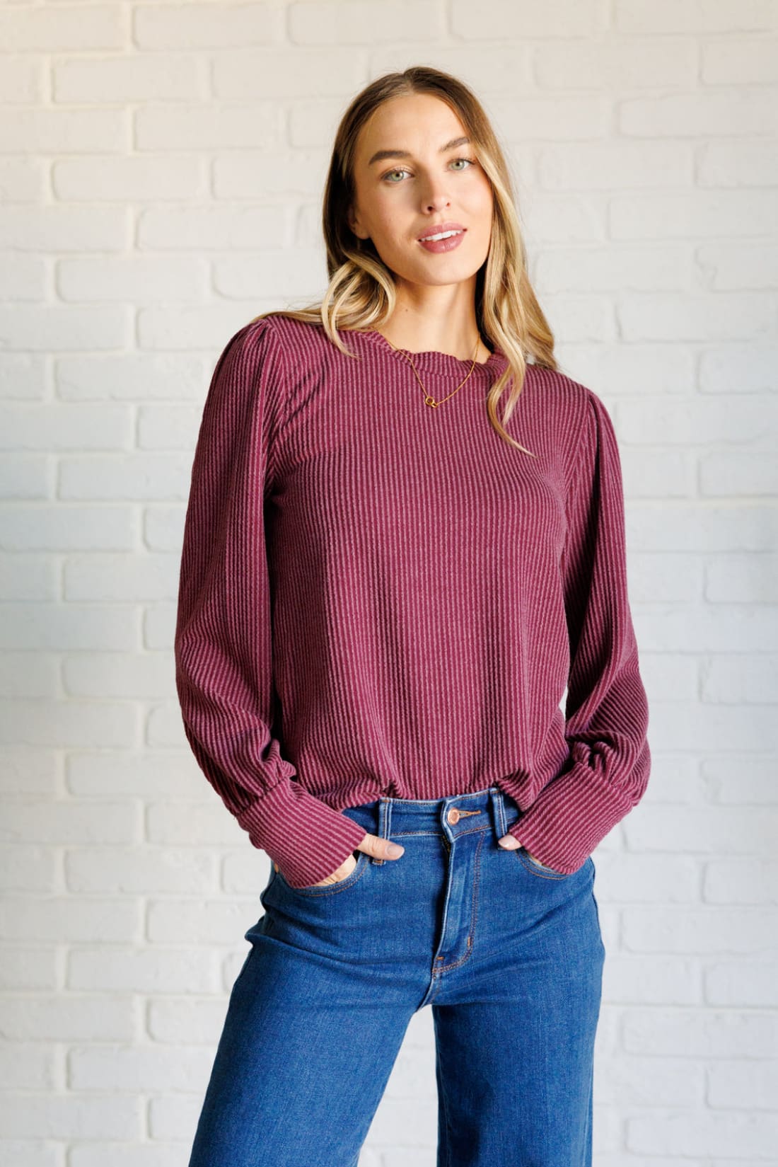 When the Sun Goes Down Mineral Wash Ribbed Knit Top in Wine | Long Sleeve Tops