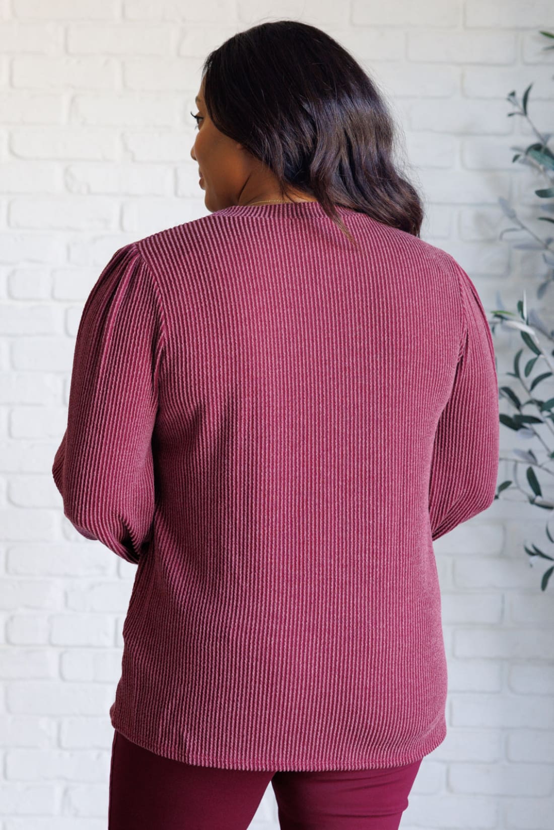 When the Sun Goes Down Mineral Wash Ribbed Knit Top in Wine | Long Sleeve Tops