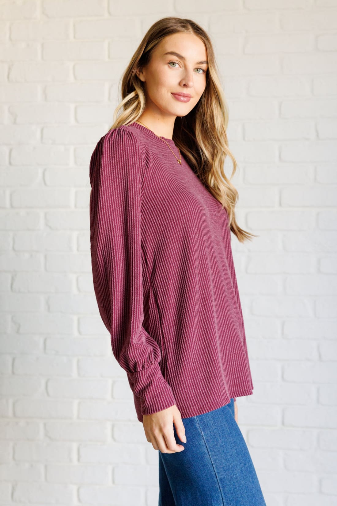 When the Sun Goes Down Mineral Wash Ribbed Knit Top in Wine | Long Sleeve Tops