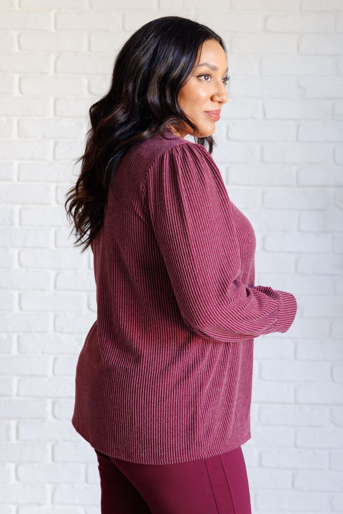 When the Sun Goes Down Mineral Wash Ribbed Knit Top in Wine | Long Sleeve Tops