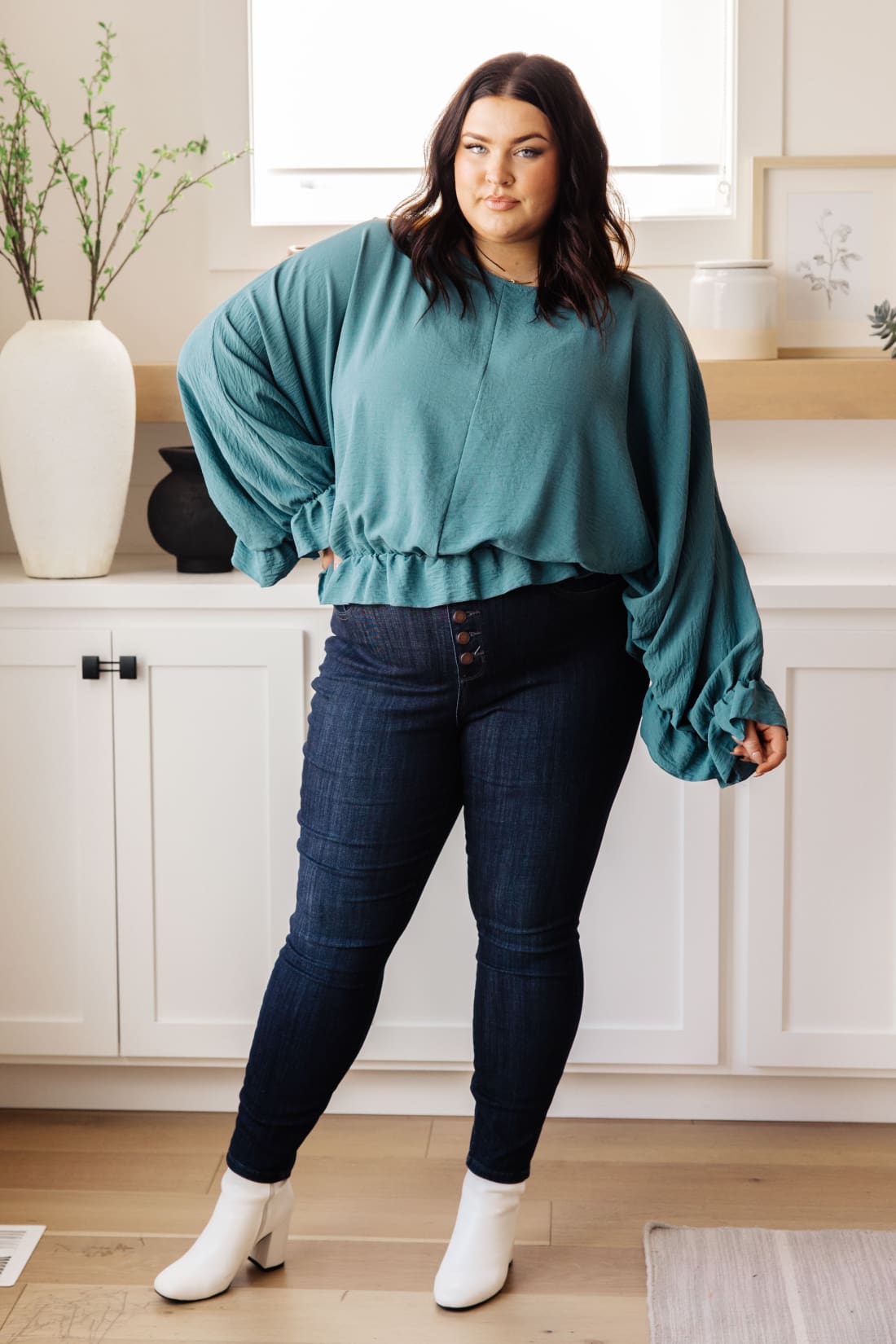 Winging It Ruffle Detail Top in Teal | Blouses & Shirts