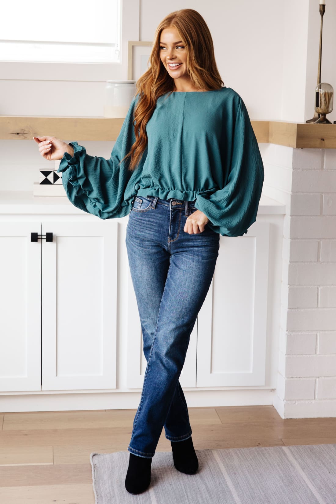 Winging It Ruffle Detail Top in Teal | Blouses & Shirts