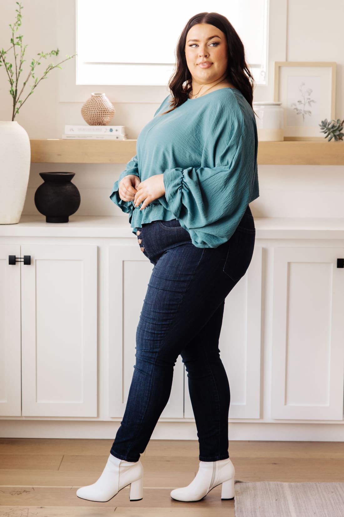 Winging It Ruffle Detail Top in Teal | Blouses & Shirts