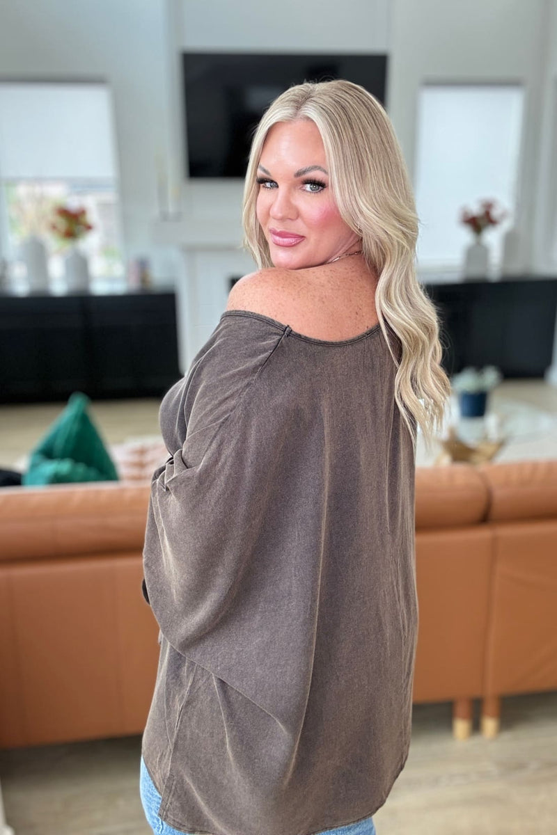 Mineral Washed Oversized Rayon Brown Top