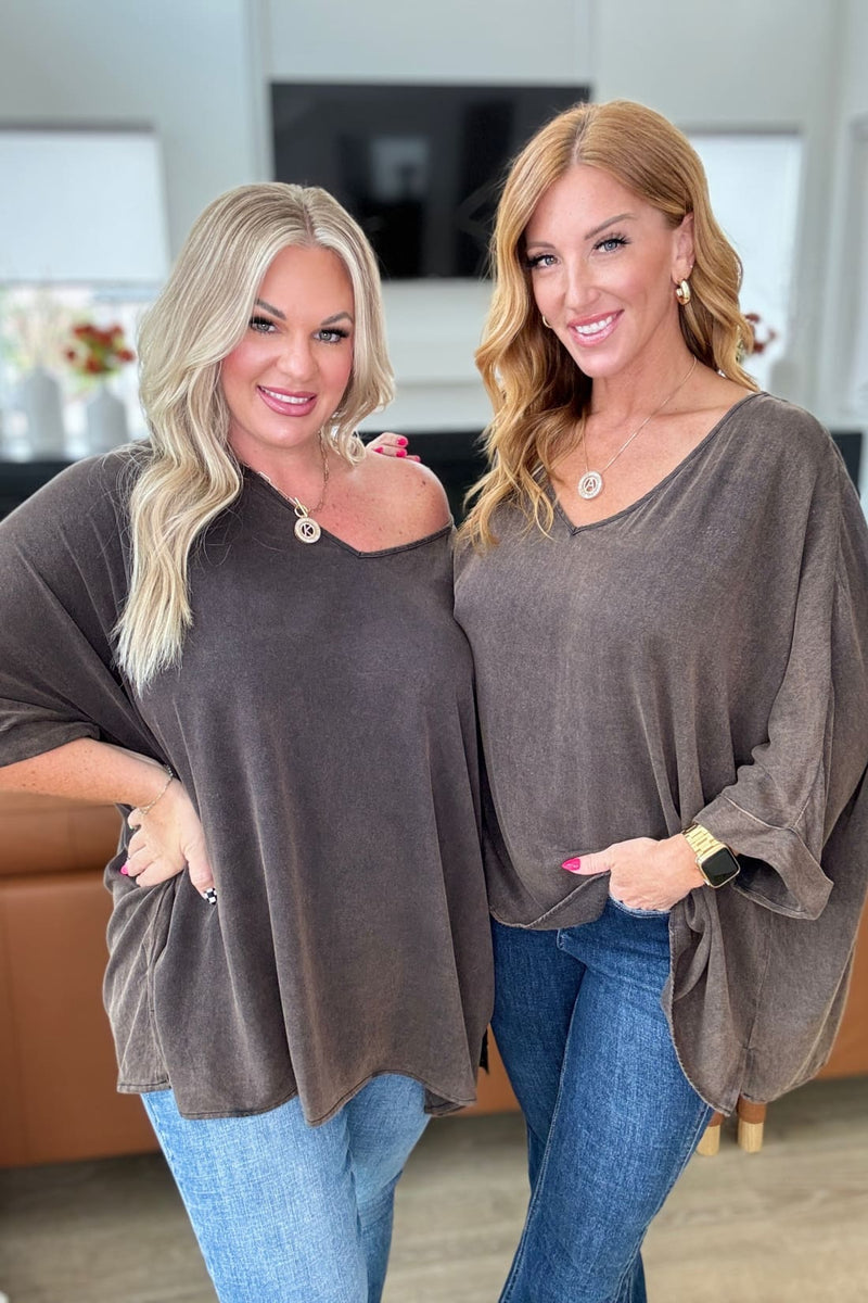 Mineral Washed Oversized Rayon Brown Top
