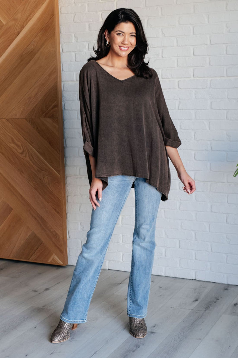 Mineral Washed Oversized Rayon Brown Top
