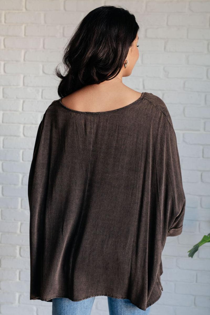 Mineral Washed Oversized Rayon Brown Top