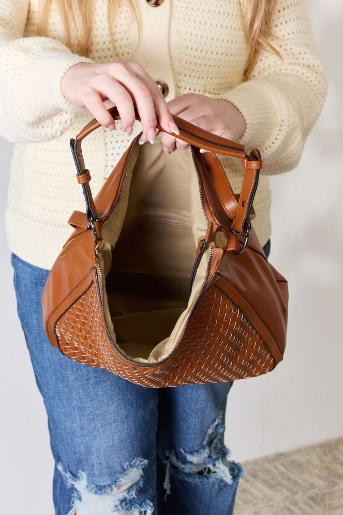 Woven Vegan Leather Handbag | handbag