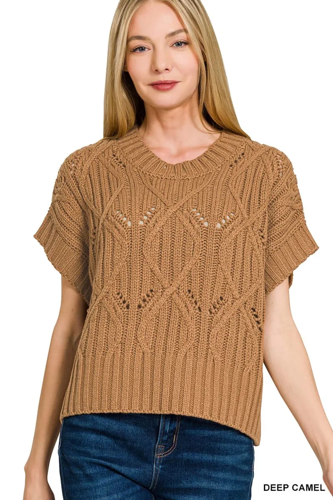 Zenana Cable Knit Short Sleeve Sweater