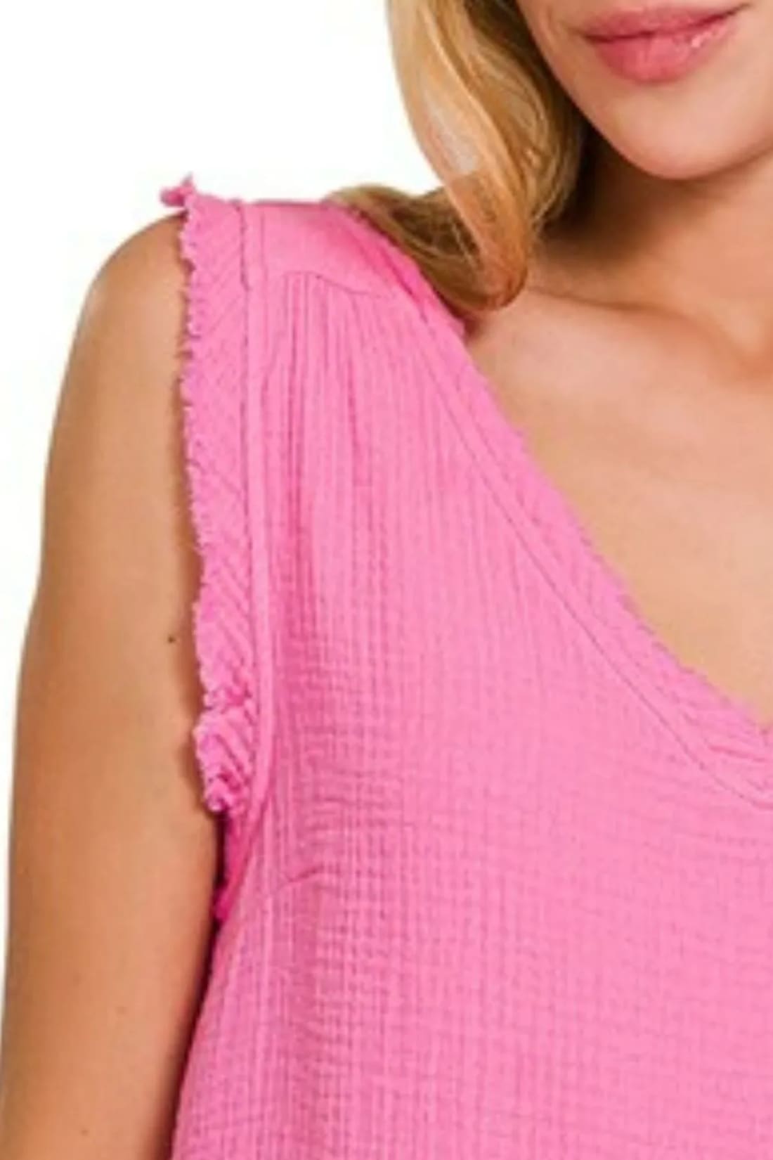 Zenana Double Gauze Raw Edge V Neck Tank