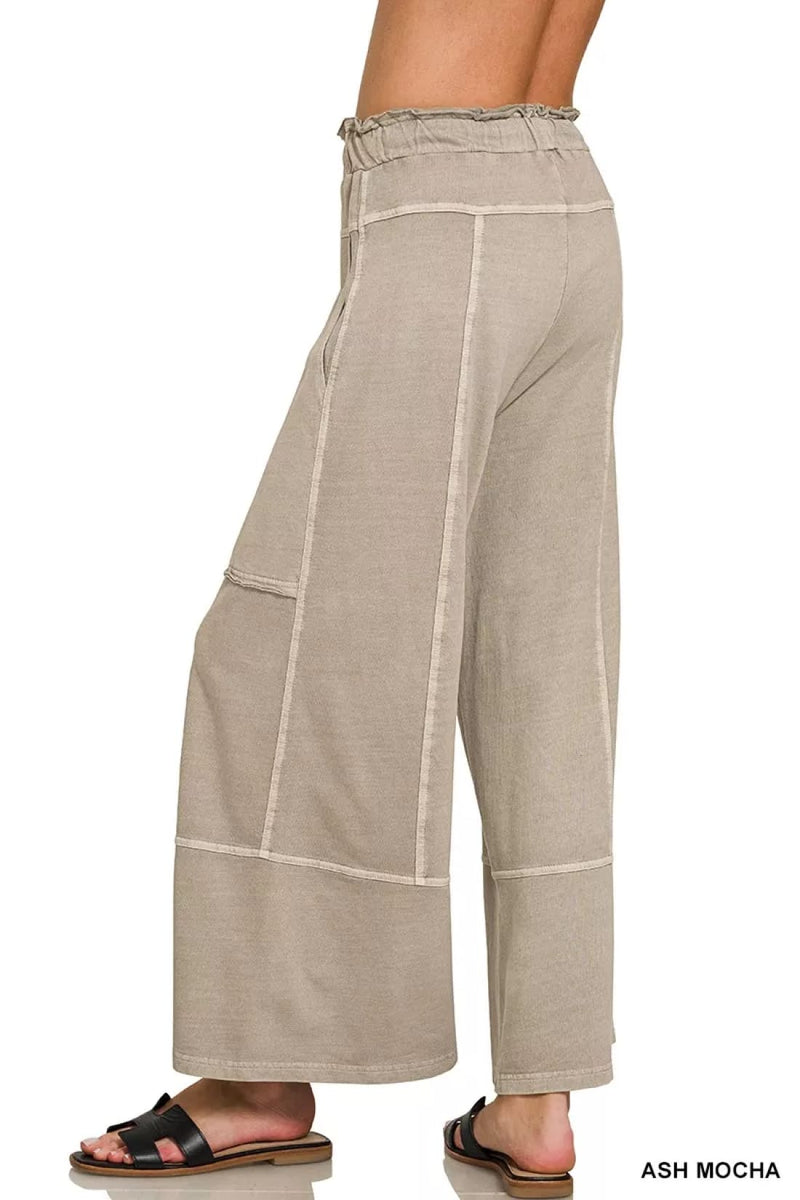 Zenana French Terry Washed Exposed-seam Wide Leg Pants