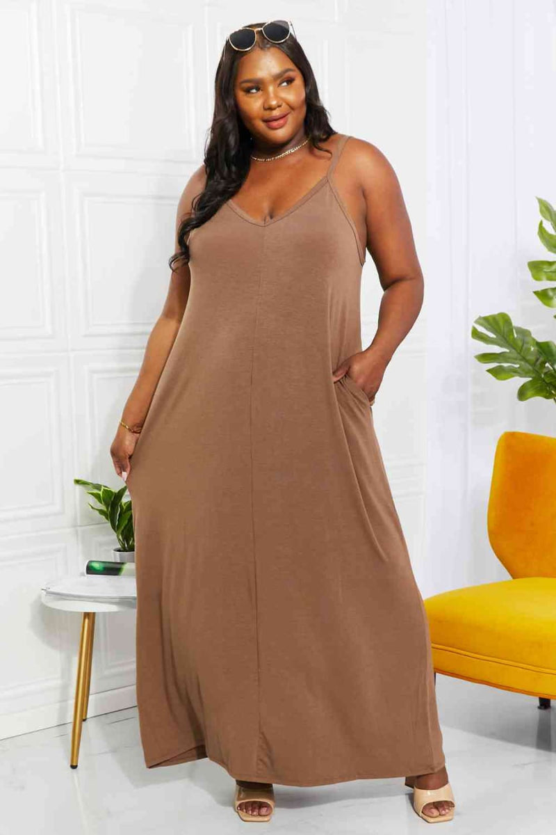 Zenana Full Size Beach Vibes Cami Maxi Dress in Mocha | Maxi Dresses