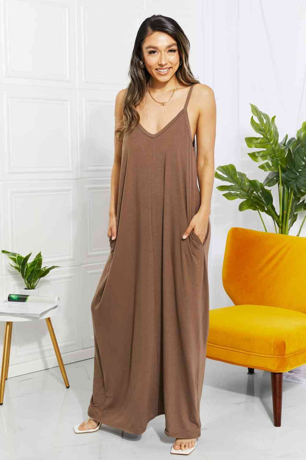 Zenana Full Size Beach Vibes Cami Maxi Dress in Mocha | Dresses