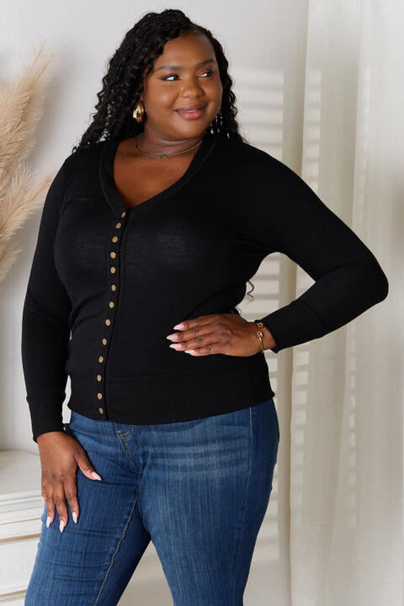 Zenana Full Size V - Neck Long Sleeve Cardigan