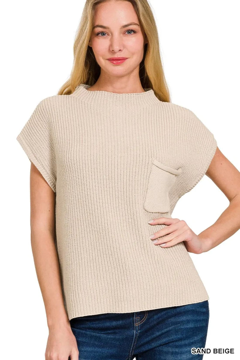 Zenana Mock Neck Short Sleeve Sweater