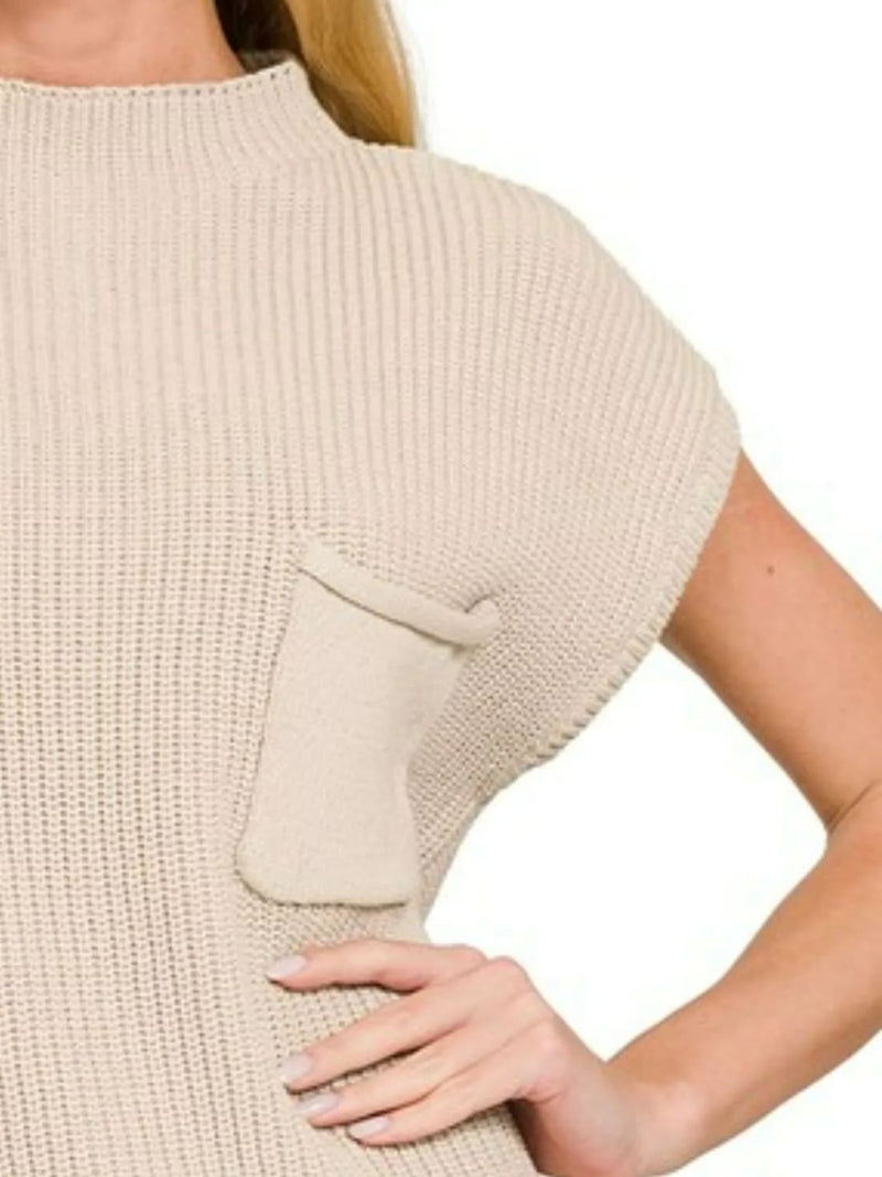 Zenana Mock Neck Short Sleeve Sweater
