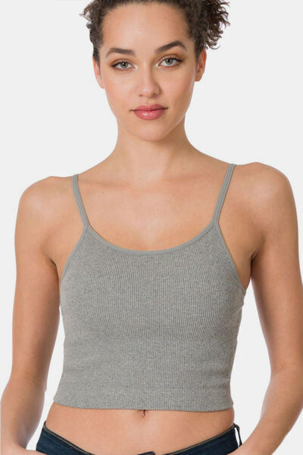 Zenana Ribbed Seamless Cropped Cami with Bra Pads | Tank Tops