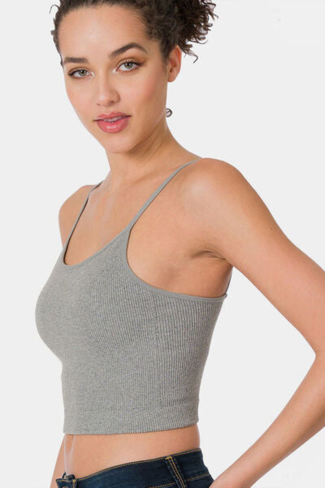 Zenana Ribbed Seamless Cropped Cami with Bra Pads | Tank Tops