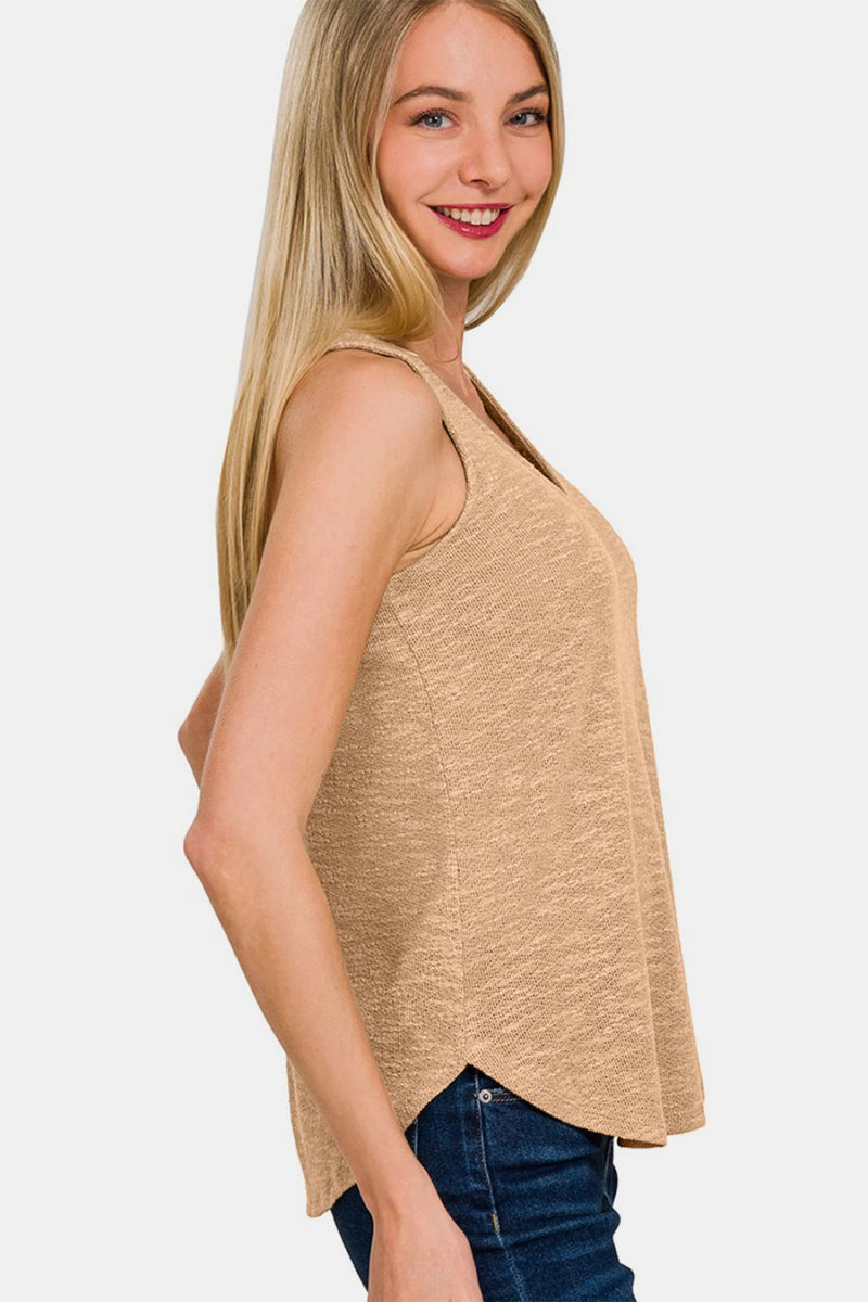 Zenana V Neck Curved Hem Tank