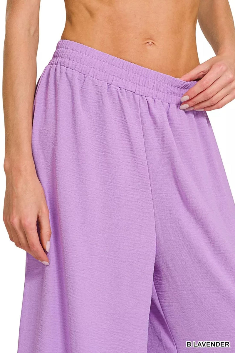 Zenana Woven Airflow Twisted Top & Wide Leg Pants Set