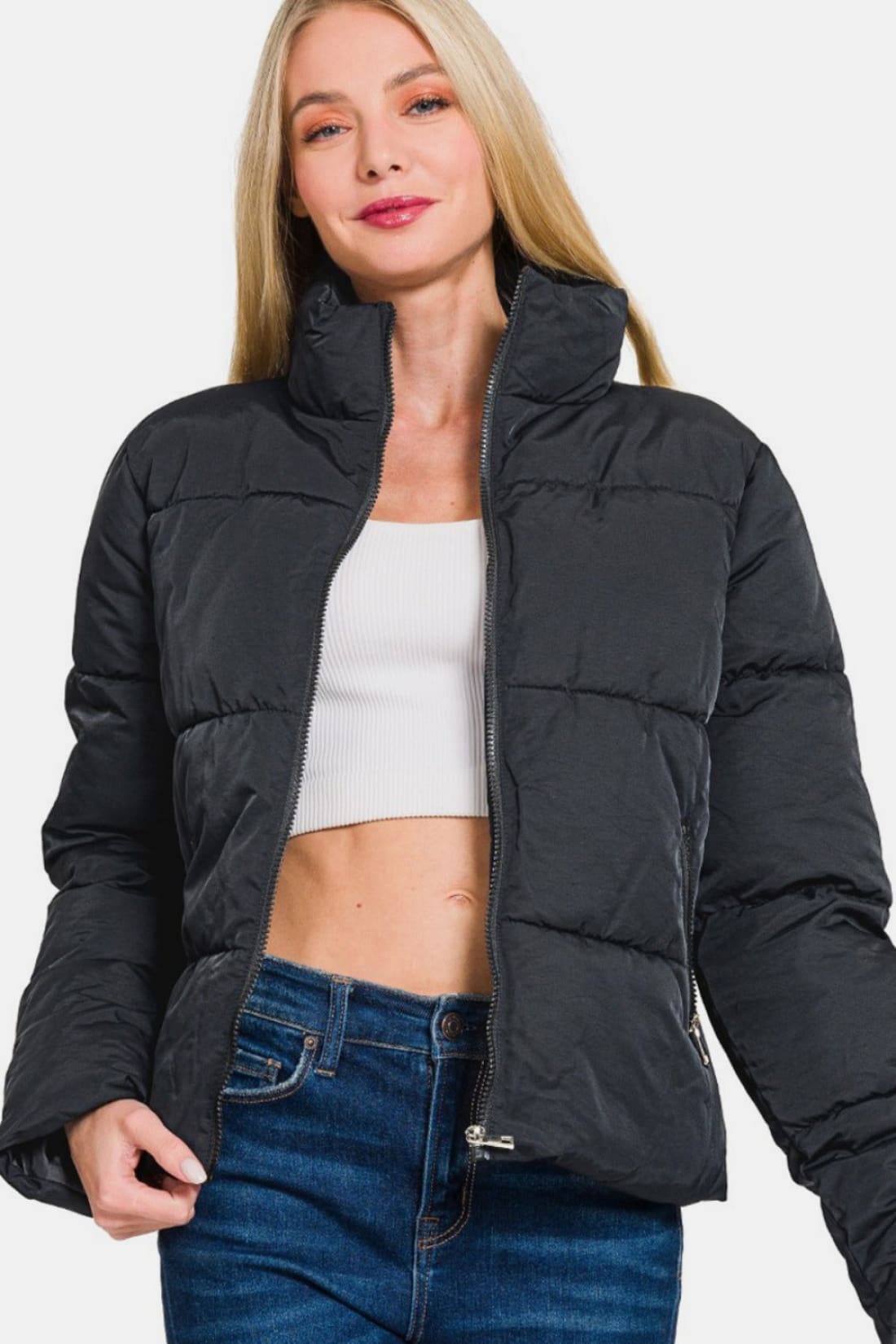 Zenana Zip Up Turtleneck Puffer Jacket with Pockets | Jackets & Coats