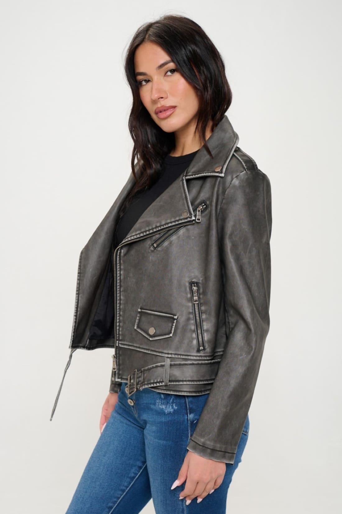 Zip Up Biker Jacket with Belt | Jackets & Coats