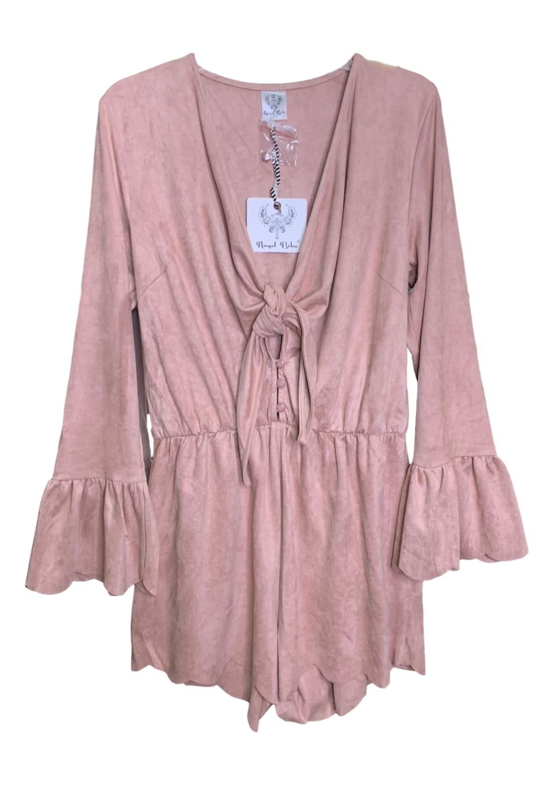 Angel Biba Blush Pink Faux Suede Bell Sleeve Playsuit Romper 10 AU 12