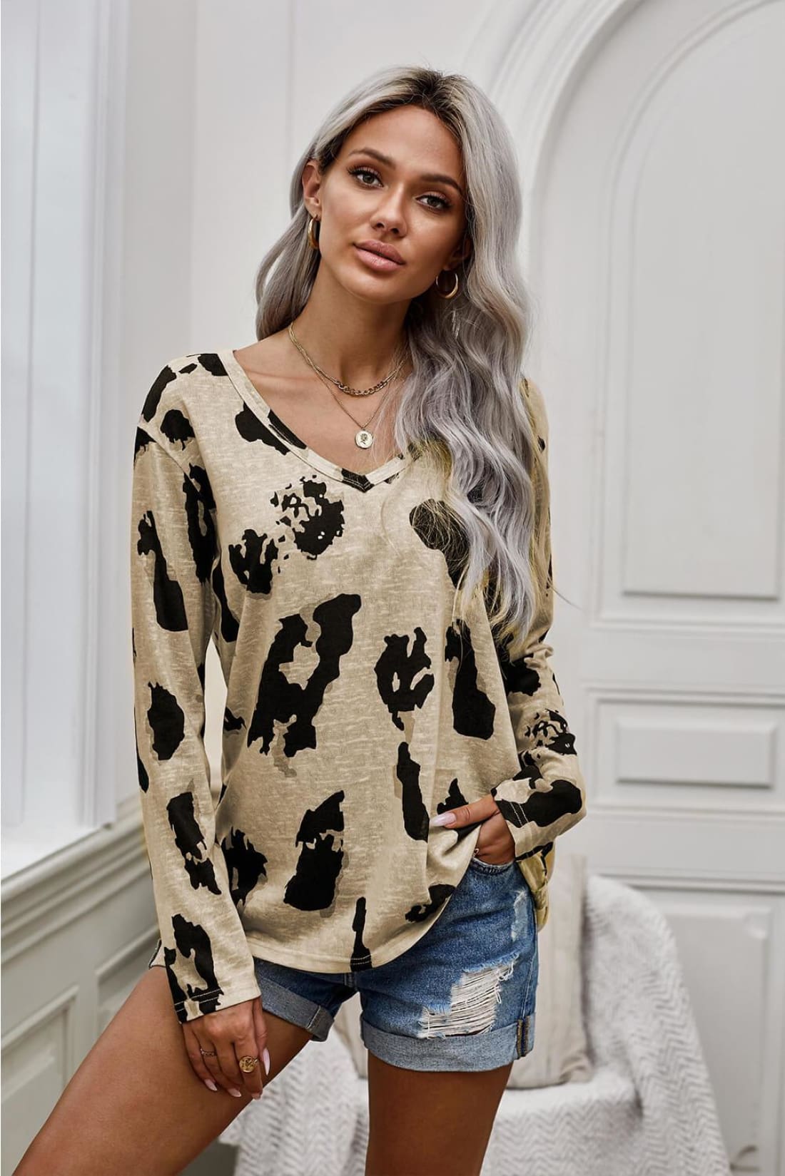 Lightweight Leopard Print Blouse | Long Sleeve Tops