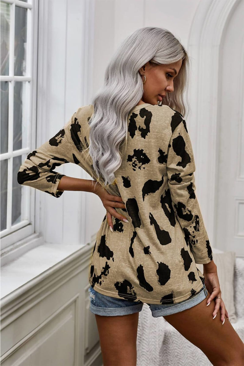 Angele Leopard Print Blouse | Long Sleeve Tops
