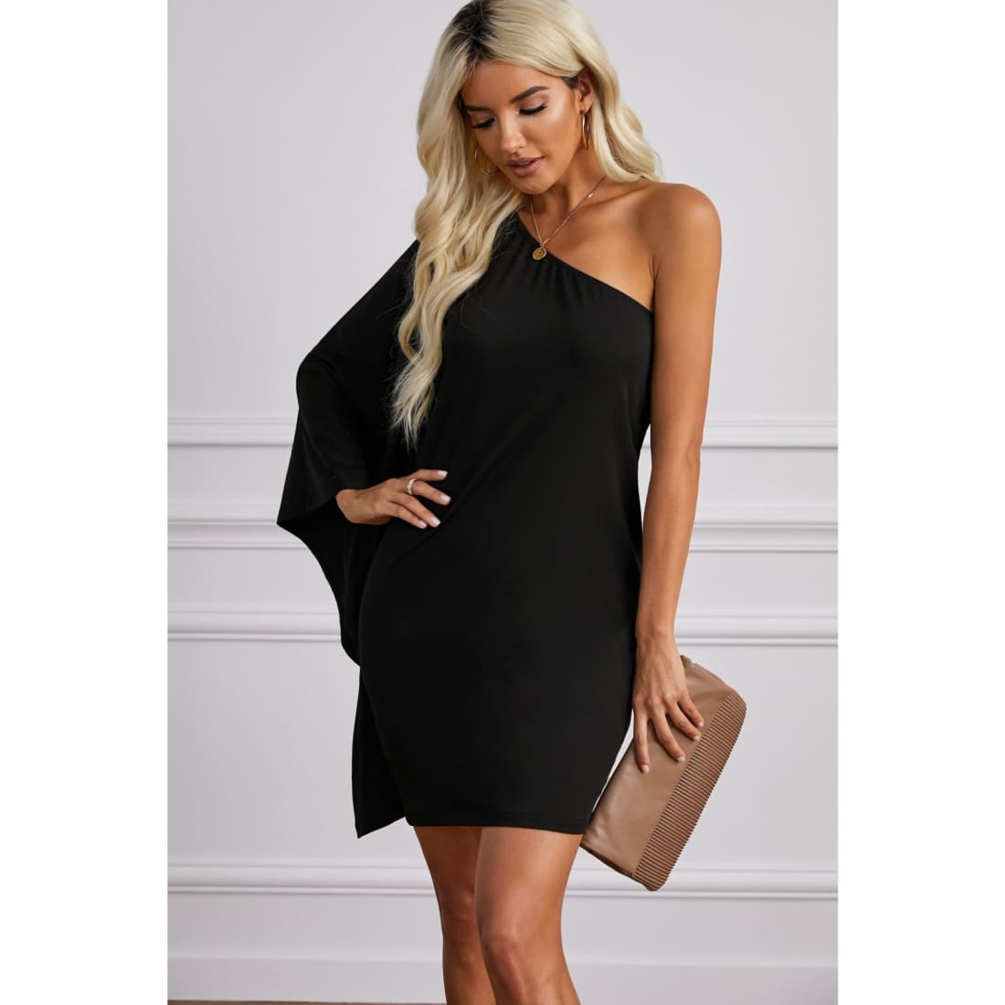 Asymmetrical One Shoulder Dramatic Statement Mini Dress