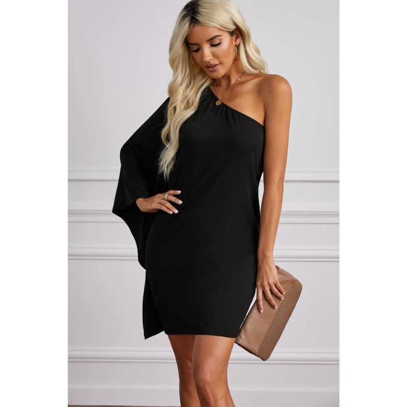 Asymmetrical One Shoulder Dramatic Statement Mini Dress