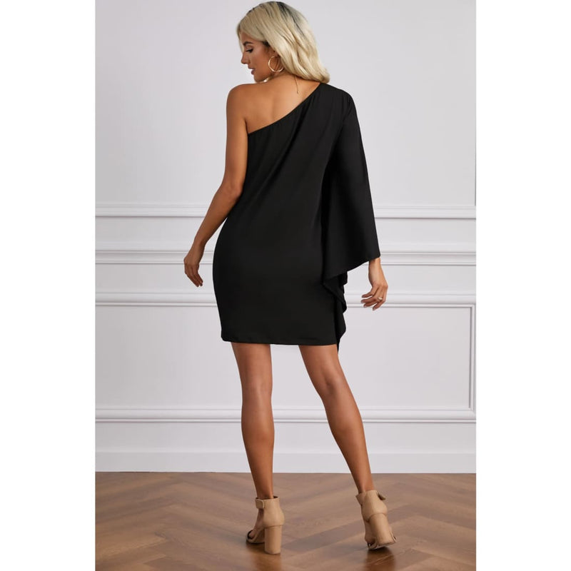 Asymmetrical One Shoulder Dramatic Statement Mini Dress