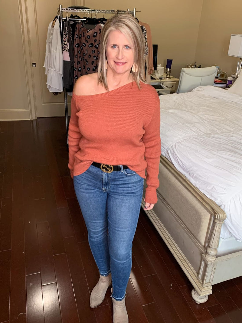 Asymmetrical One Shoulder Fitted Long Sleeve Ribbed Knit Sweater