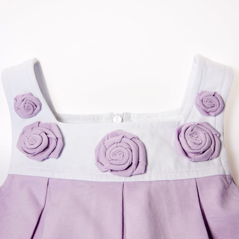 Baby Boutique Lavender + White Cotton Spring/Summer Party Birthday Easter Dress with Rose Petal Embellishment Fully Lined | Baby Dress
