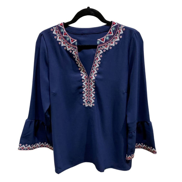 Boho Embroidered Blouse with 3/4 Sleeves - 50% OFF | Blouses & Shirts