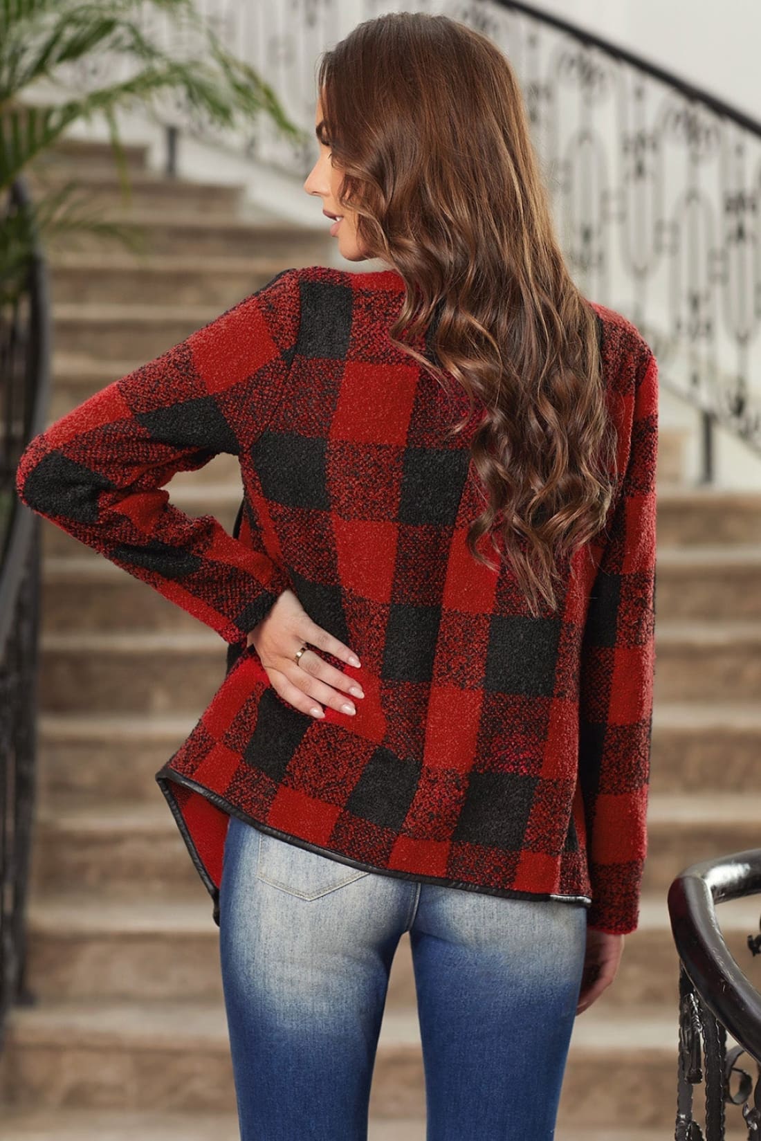 Buffalo Plaid Shawl Collar Jacket in Red - Limited Quantities
