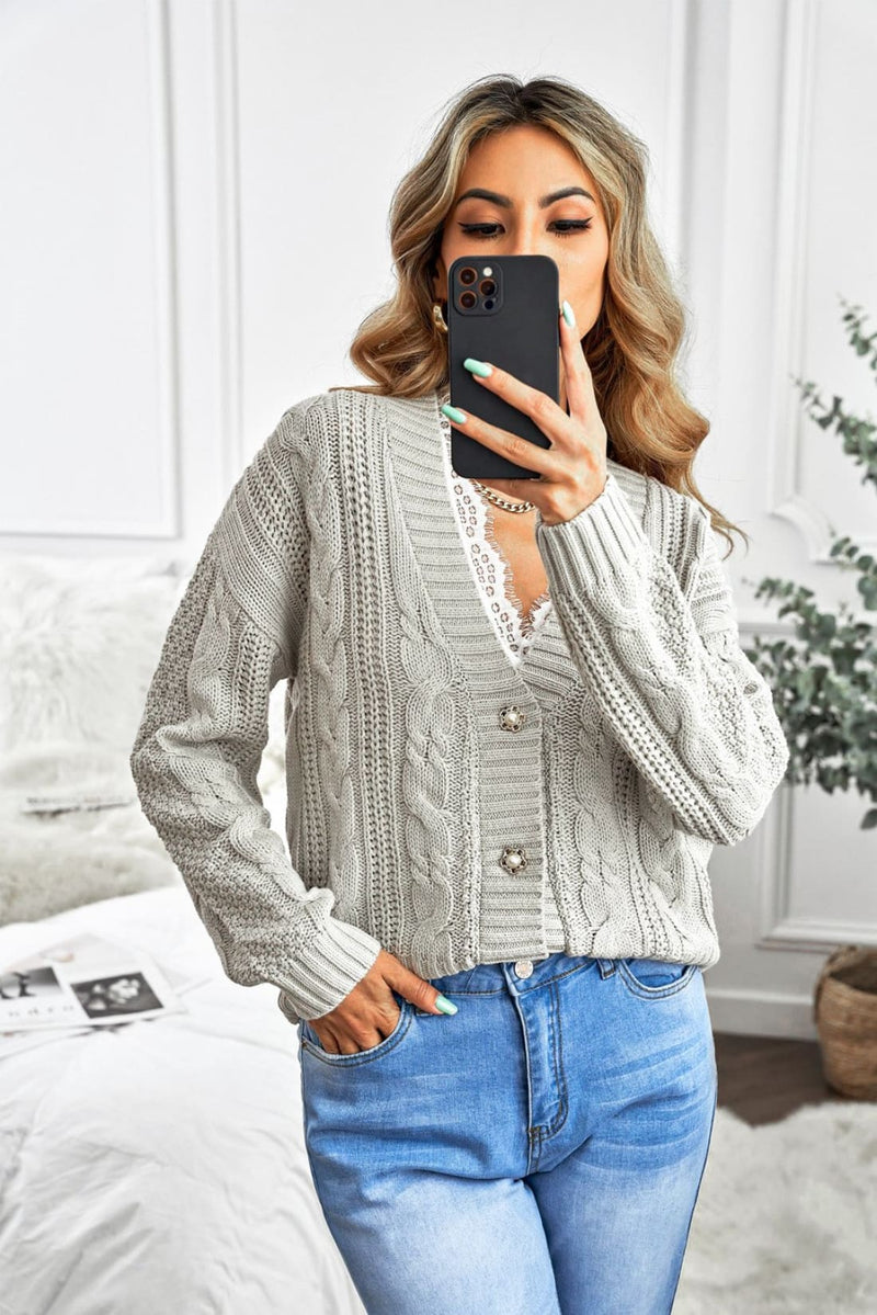 Buttons Weave Knit Cardigan