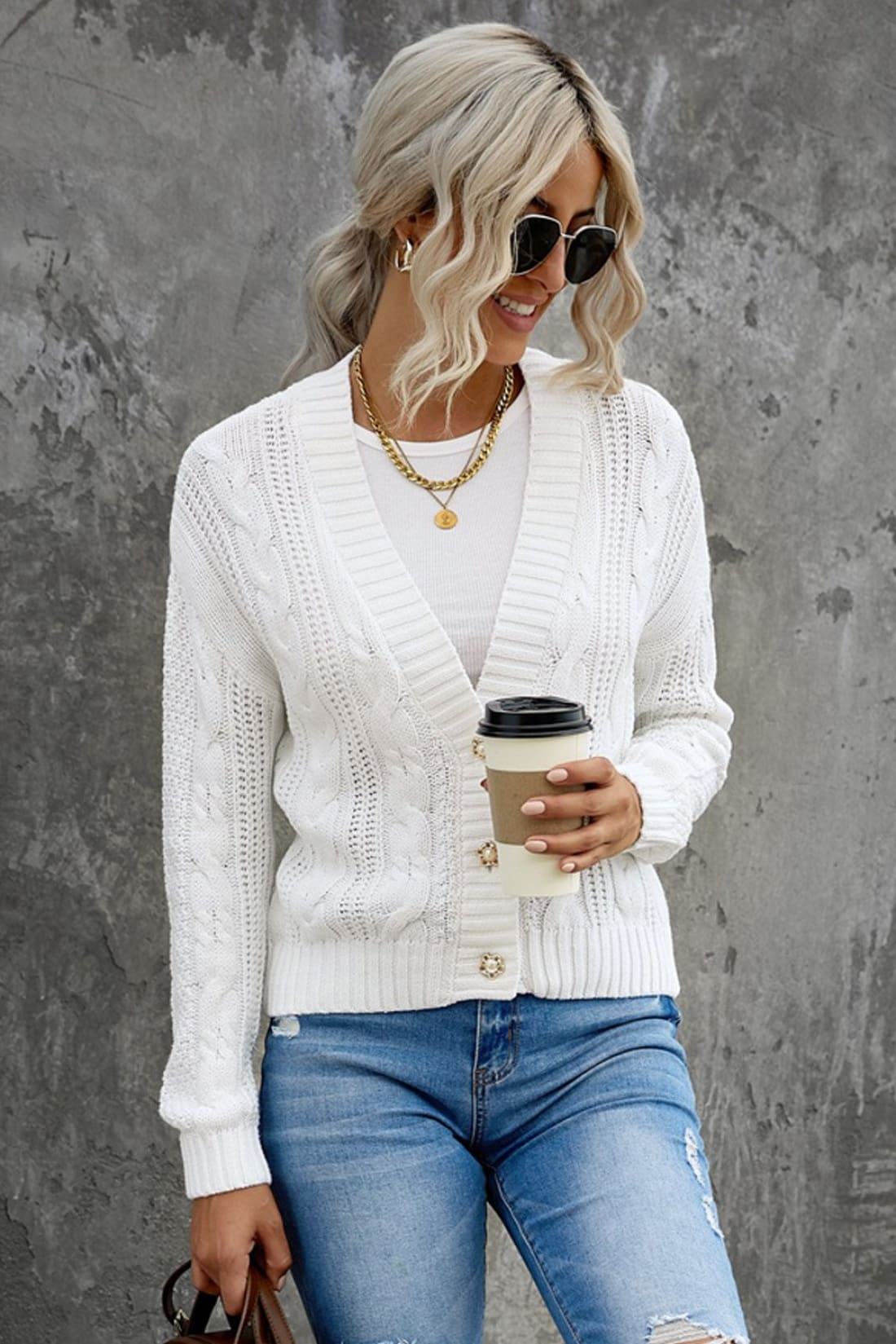 Monica Cable-Knit Chunky Cardigan | Sweaters & Cardigans