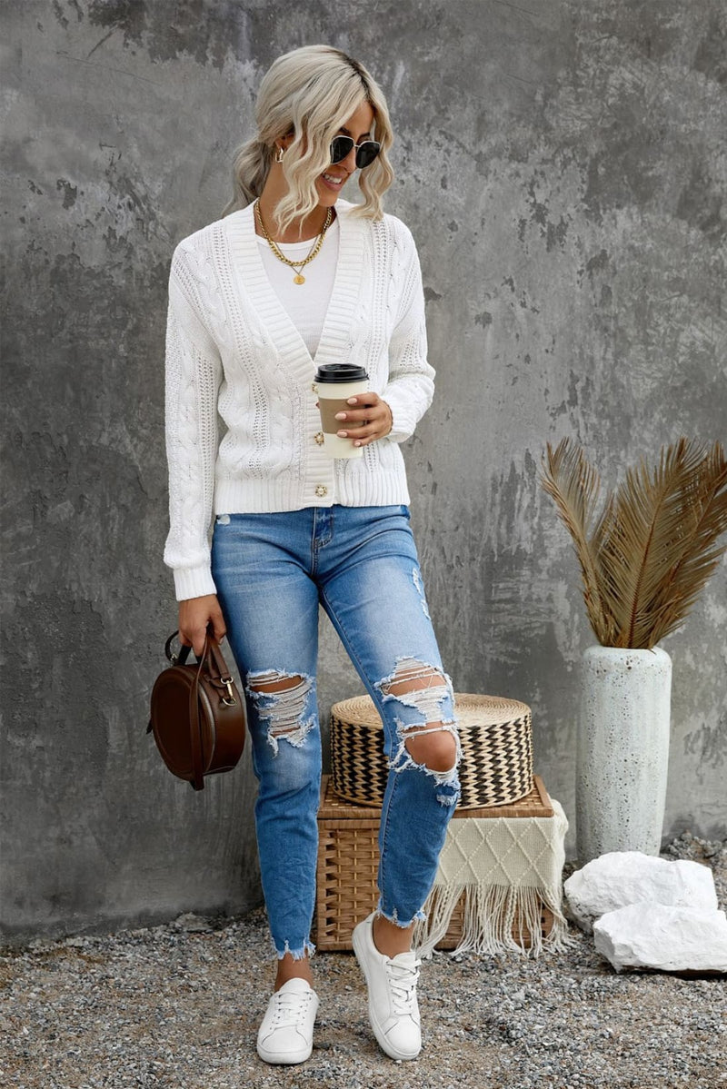 Buttons Weave Knit Cardigan
