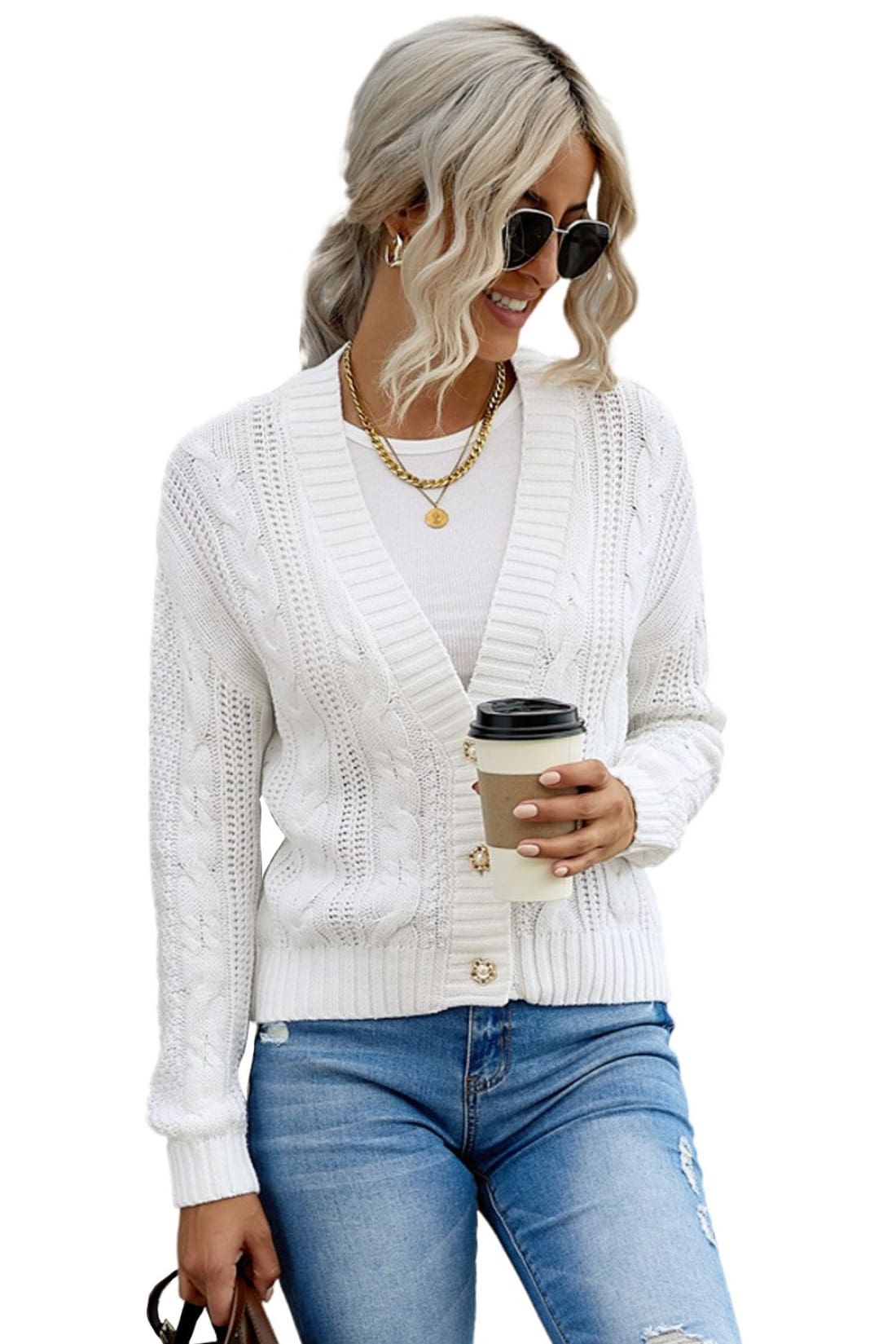 Buttons Weave Knit Cardigan