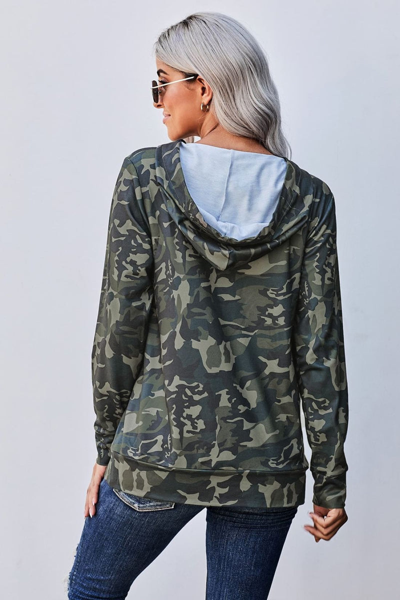 Camo Print Kangaroo Pocket Hoodie - Green | Sweatshirts & Hoodies