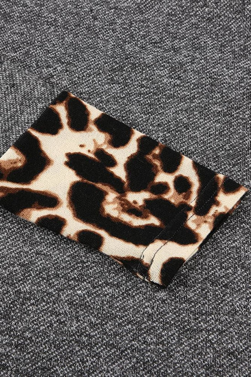 Charcoal Leopard Trimmed Cowl Scarf Neck Mini Dress | Mini Dresses
