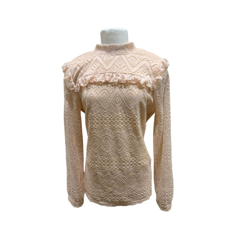 Chic Lace Ruffle-Shoulder Top in Blush