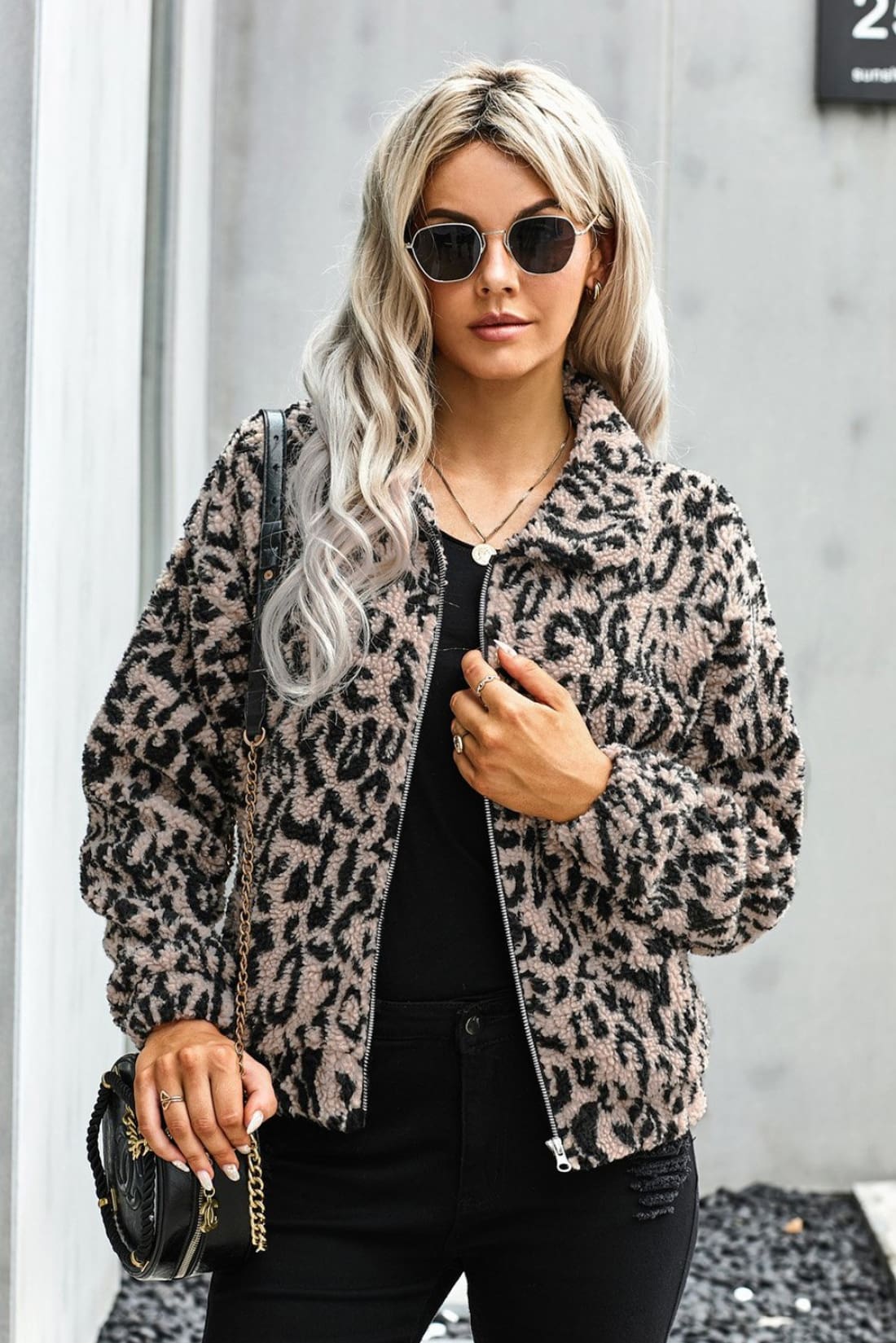 Chic Sherpa Jacket in Leopard - Sample 50% OFF | Jackets & Coats